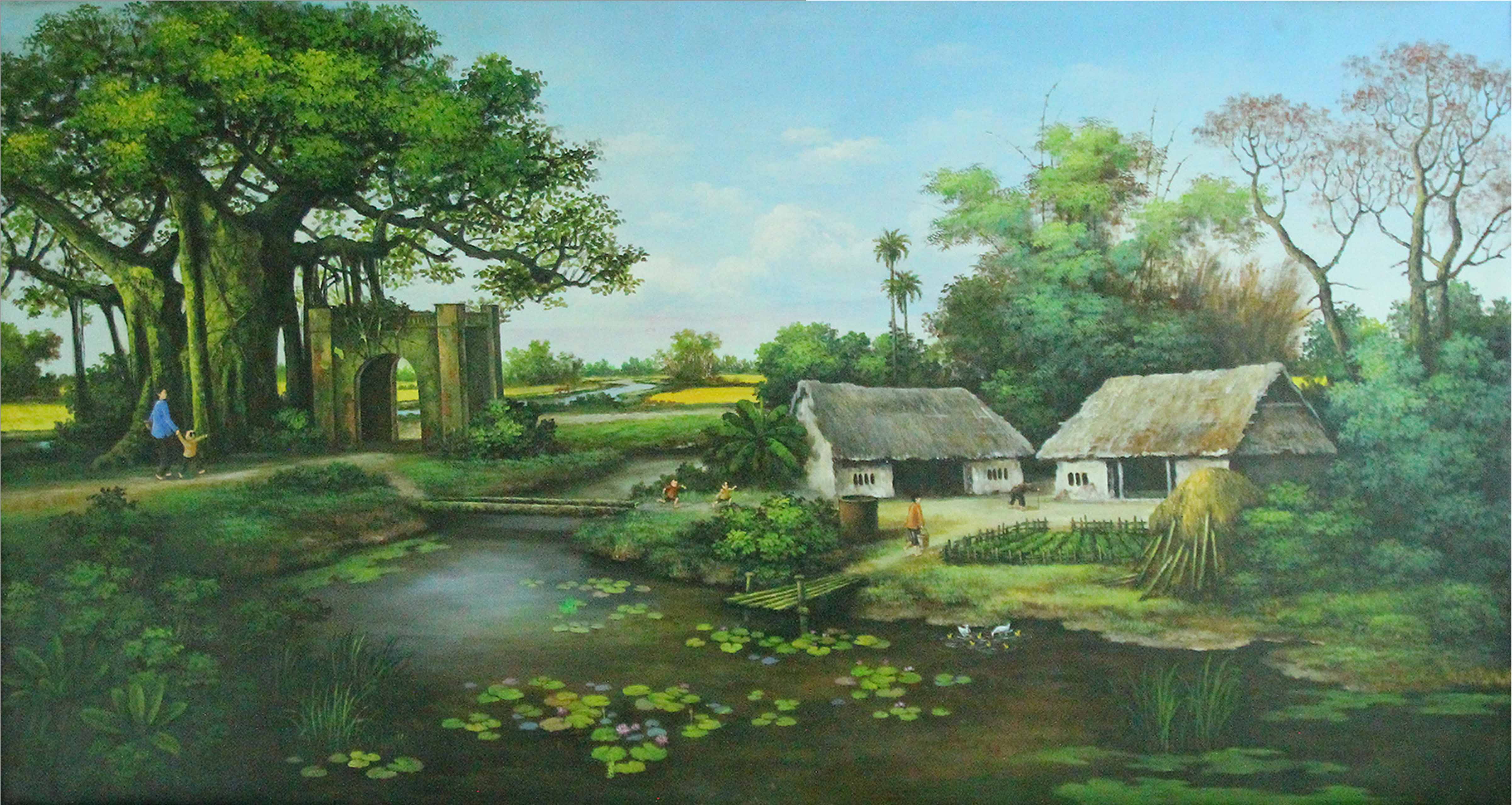 Tranh sơn dầu phong cảnh làng quê Việt nam - TSD23LHAR